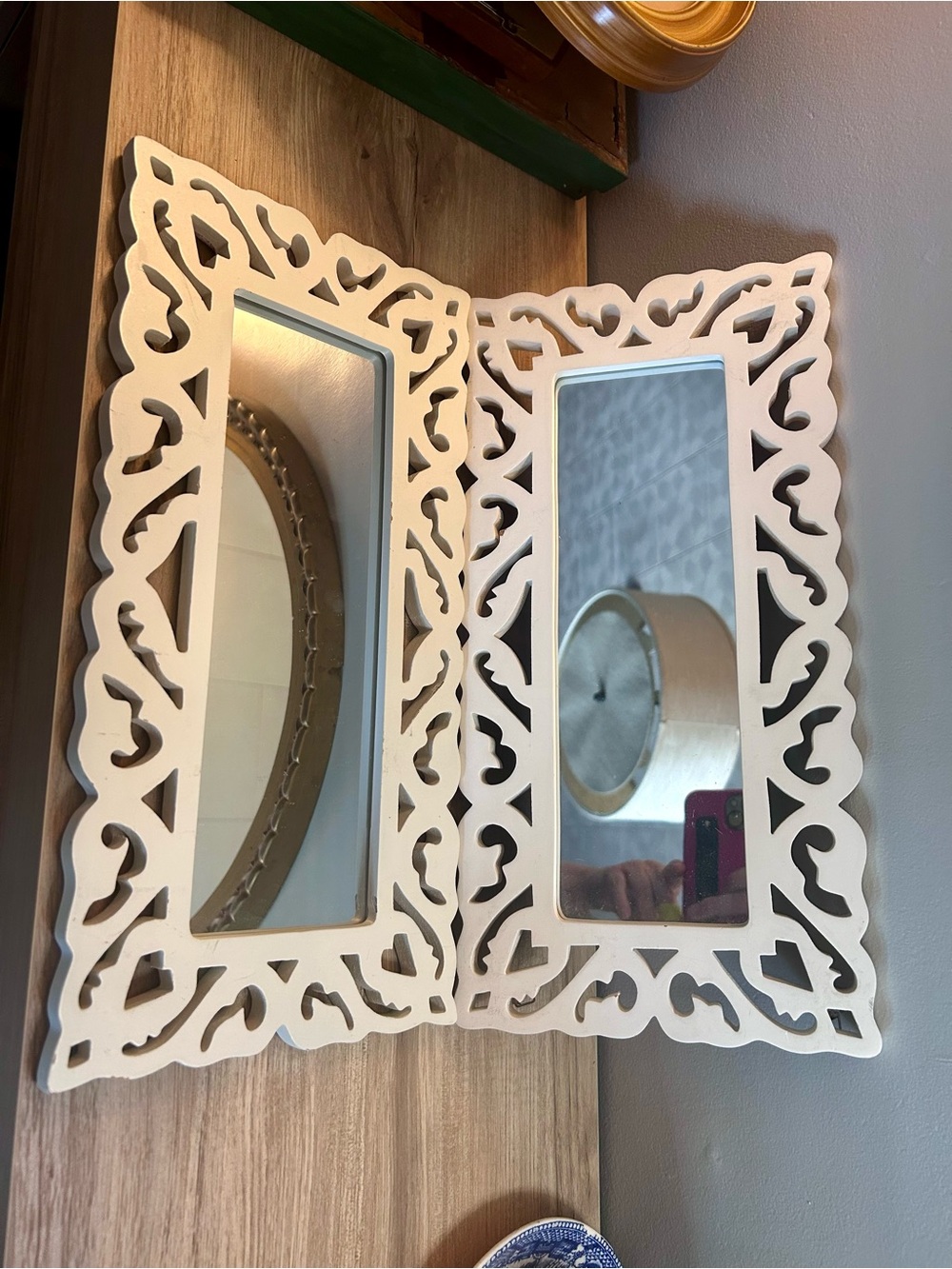 Vintage White Double Ornate Wall Mirror pair